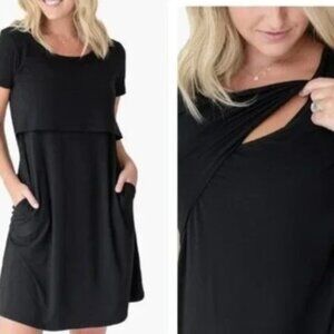 Kindred Bravely Eleanora Black Nursing Dress Stretch Bamboo Women's L